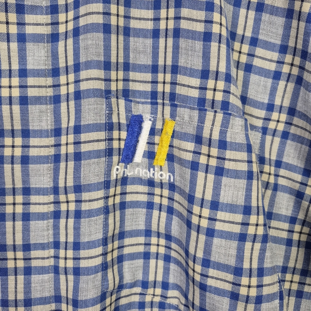 Vintage PNB Nation XL Blue Plaid Hidden Button Up Woven Shirt Streetwear Hip Hop - Picture 2 of 9